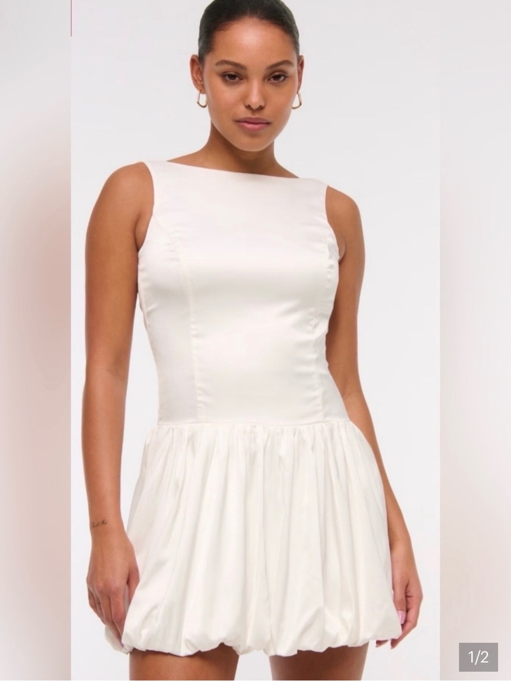 Abercrombie & Fitch Ivory Sleeveless Bubble-Hem Mini Dress